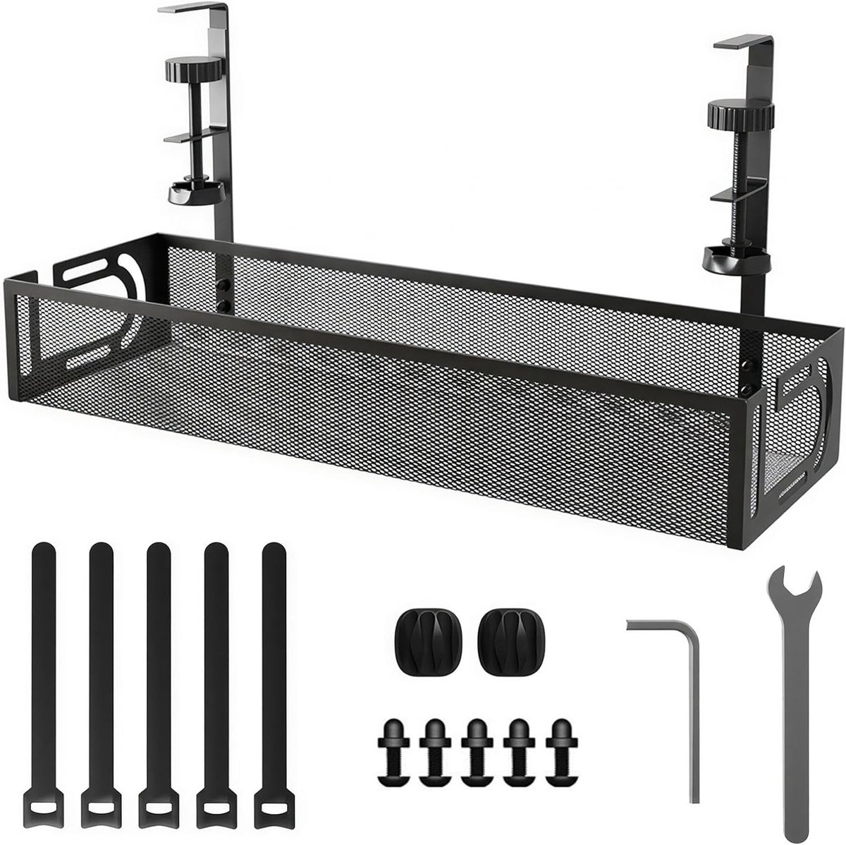 Kabelmanagement lade voor bureau, kabelhouder onder het bureau, zonder boren, metalen rooster, kabelorganizer voor thuis en op kantoor, netjes en veilig georganiseerde kabels