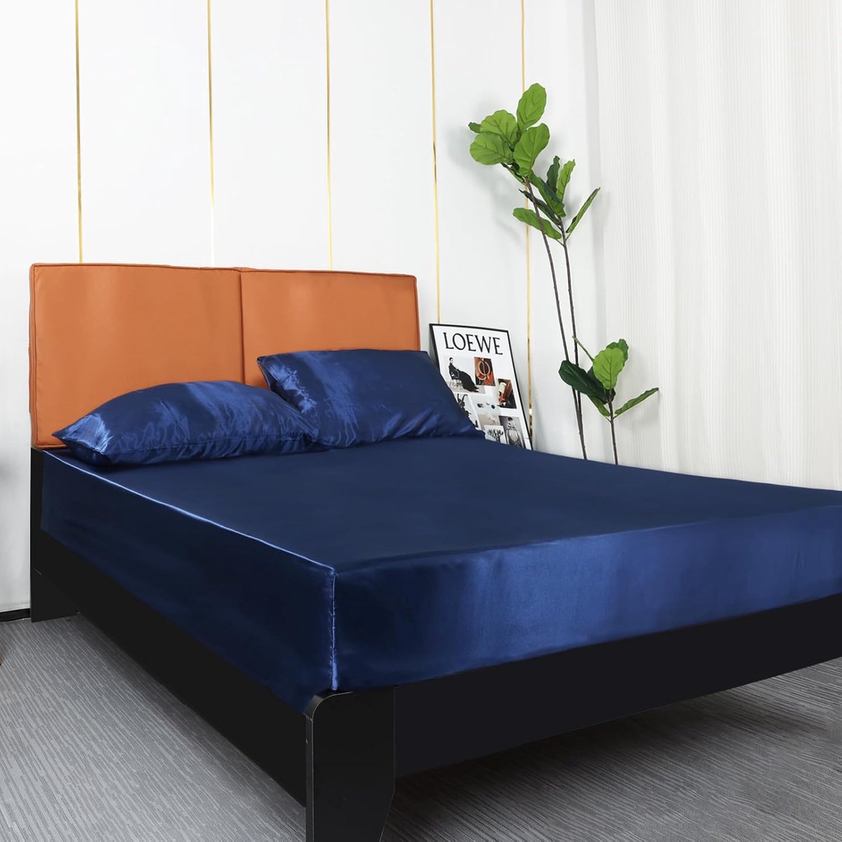 SnelShoppen - Satijnen Fitted Sheet - Luxe Zijden Polyester Beddegoed - Zacht Fitted Hoeslaken met Diepe Hoeken - Matras Cover Navy 140x200x36cm - Per
