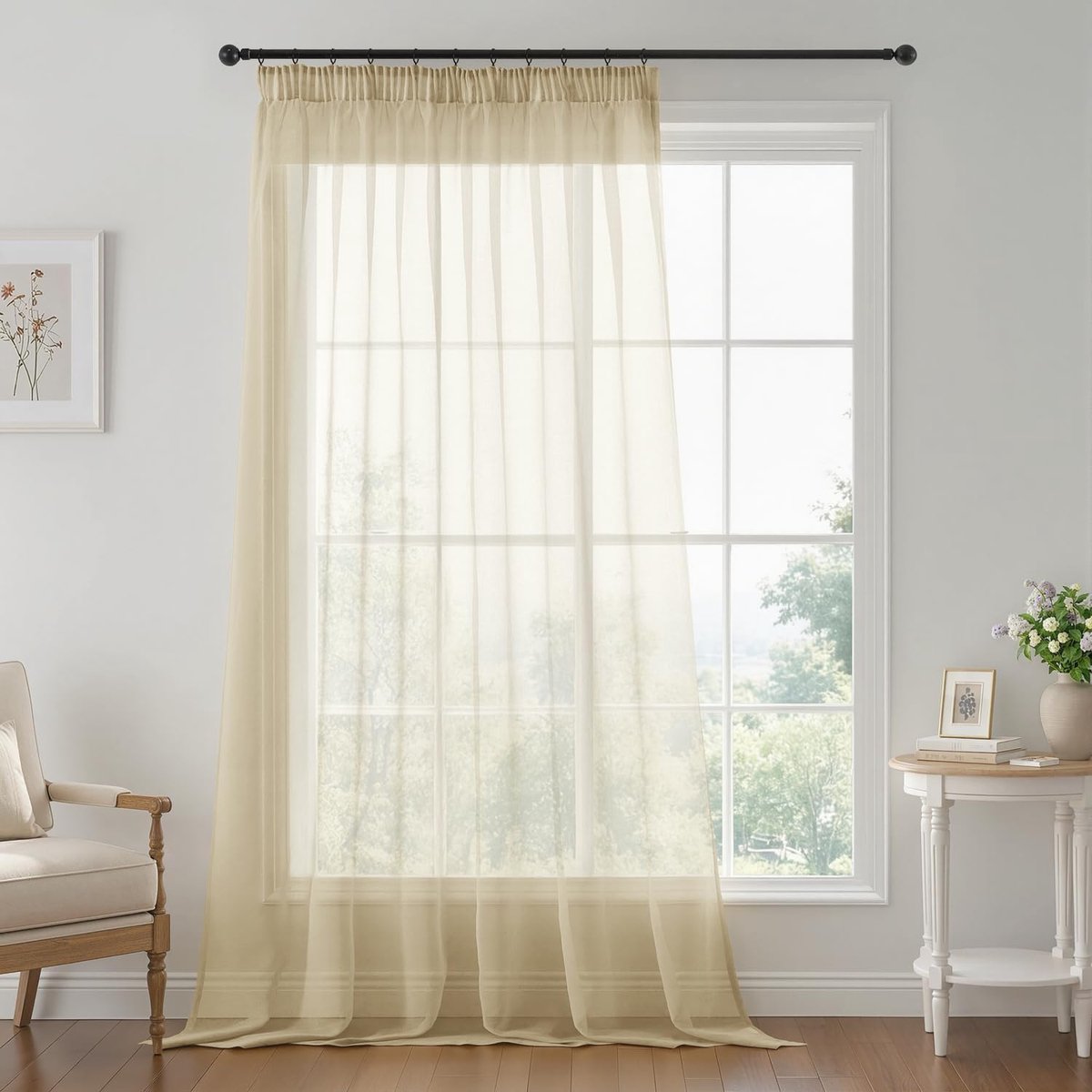 SnelShoppen - Transparante Gordijnen voor Binnen, Moderne Zachte Gordijnen 200x245 cm Beige, Lichtfilterend Polyester voor Slaapkamer en Woonkamer, 1