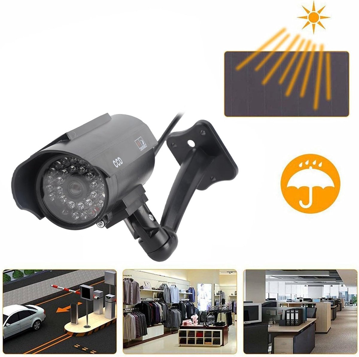 SnelShoppen - Realistische Dummy Beveiligingscamera met Flitsende LED, Solar Powered, Kunststof, Voor Winkelcentra, Hotels, Parkeerplaatsen