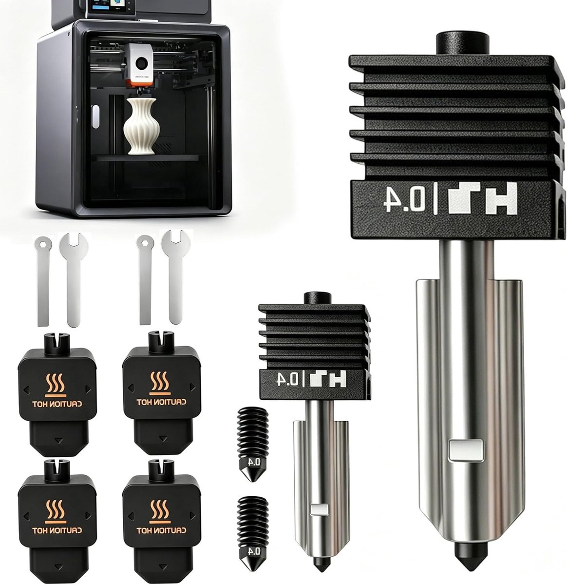 Upgraded 0.4mm hotend kit voor hoge temperatuur extruder met silicone covers en geharde stalen nozzles voor 3D-printers