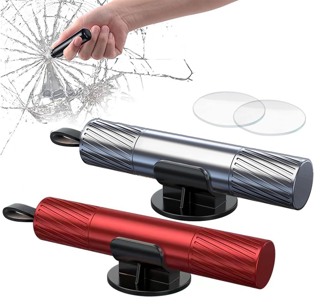 SnelShoppen - 2-in-1 Ruitbreker en Gordelsnijder, Noodhulp Gereedschap, Krachtige Tungsten Stalen Constructie, Pack van 2 (Rood + Zilver) voor Auto Ve