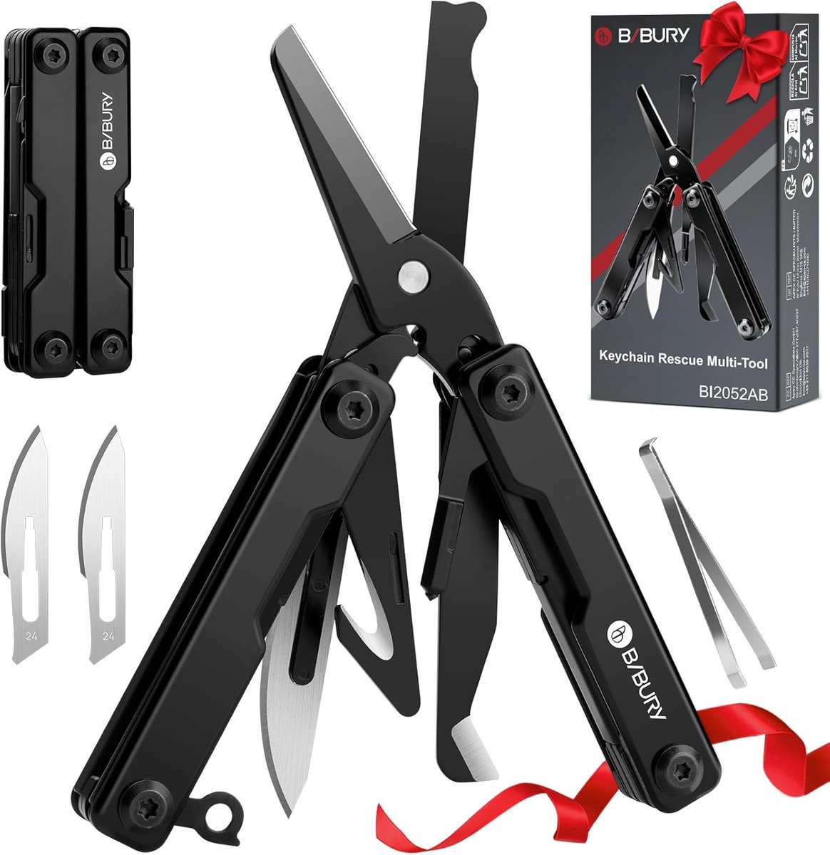 SnelShoppen - Mini Multitool Scissors met Ruitbreker, Gordijnsnijder, Flesopener, EDC Gadget voor Outdoor, Camping, Tuin en Noodsituaties - TSA Goedge