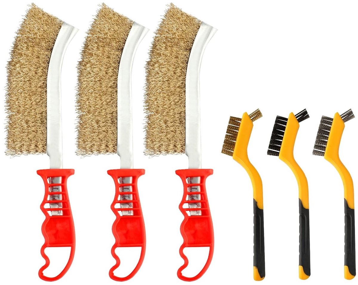 Set van 6 Draadborstels voor het Verwijderen van Roest, Schilderwerk en Lassen - Inclusief 3 Grote en 3 Kleine Borstels van Messing en RVS