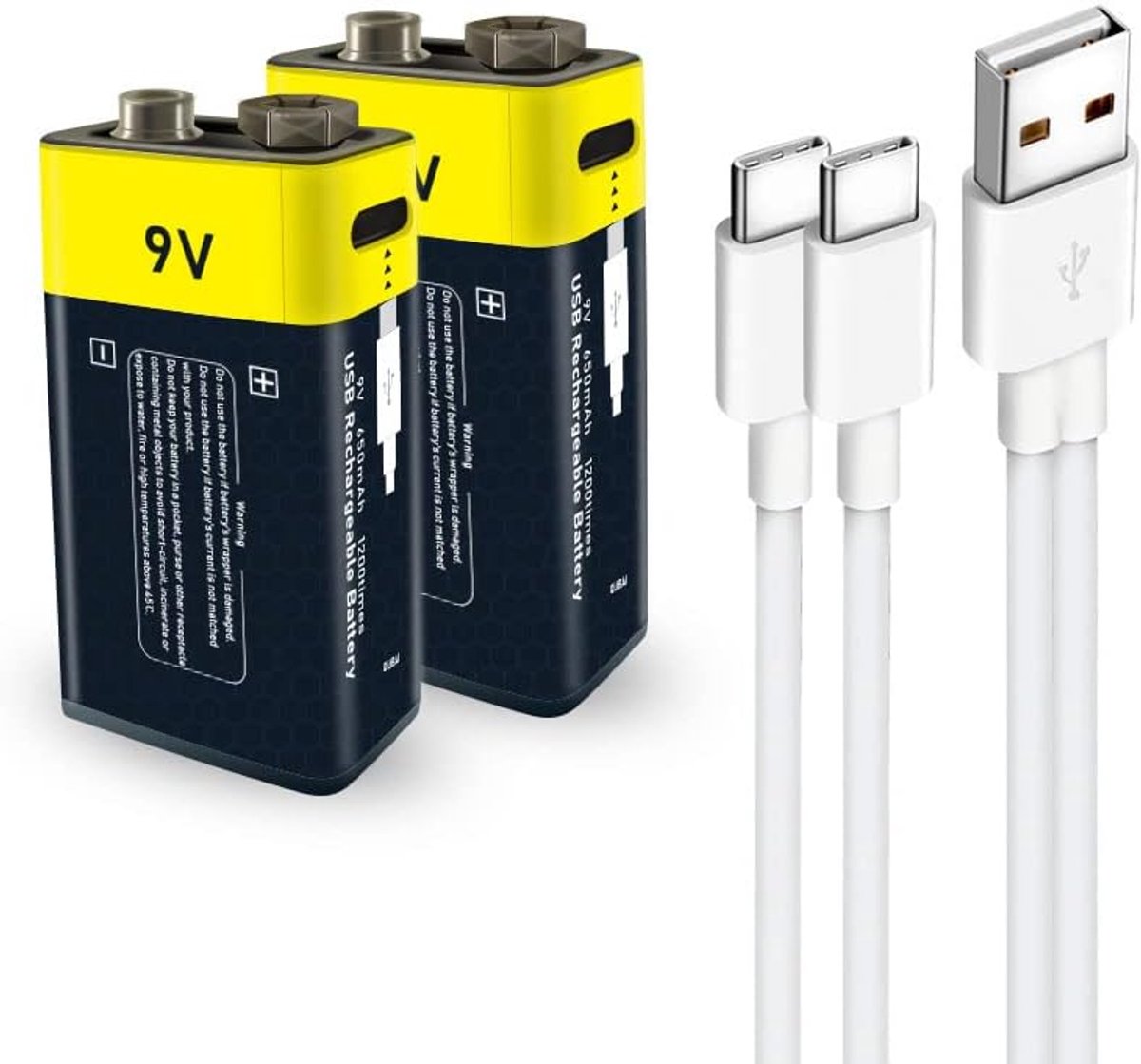 SnelShoppen - Oplaadbare Lithium Batterijen ION Type C 9V - 1.5V USB - 650 mAh met Type C Oplaadkabel - Snelladen in 2 Uur - 2 Sets