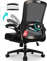 Durrafy Ergonomische Bureaustoel - Bureaustoelen voor Volwassenen - 90° Opklapbare Armleuningen - 4D Lendensteun(Hoogte- en Voor-Achterwaartse Verstelling) - Verdikt en Verbreed Zitkussen - 150KG - Zwart