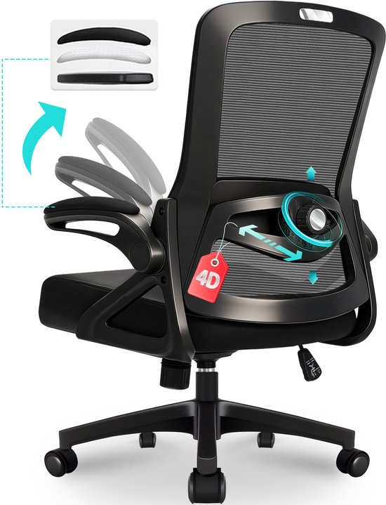 ANJI HERUI Ergonomische Bureaustoel met 4D Lendensteun -