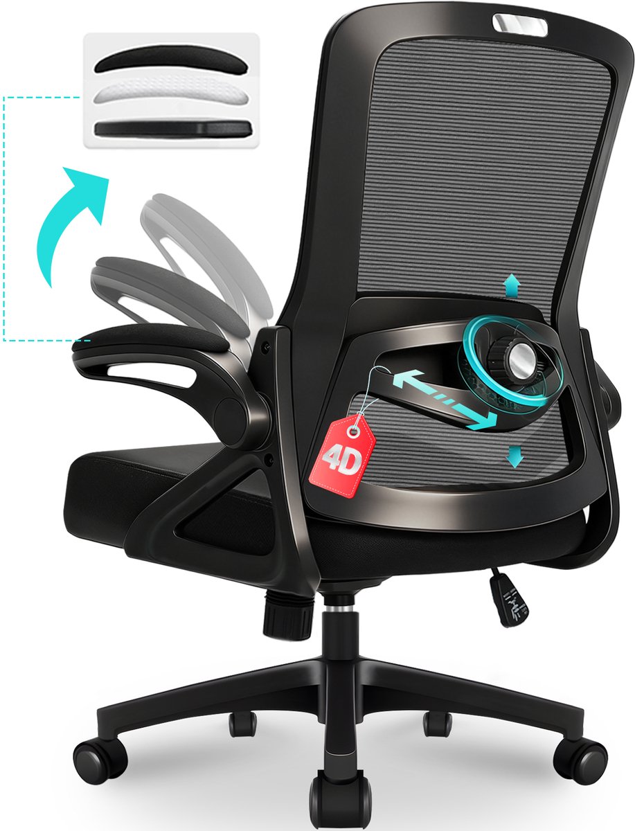 ANJI HERUI Ergonomische Bureaustoel met 4D Lendensteun - Zwart - ANJI HERUI FURNITURE CO.,LTD - €95,99