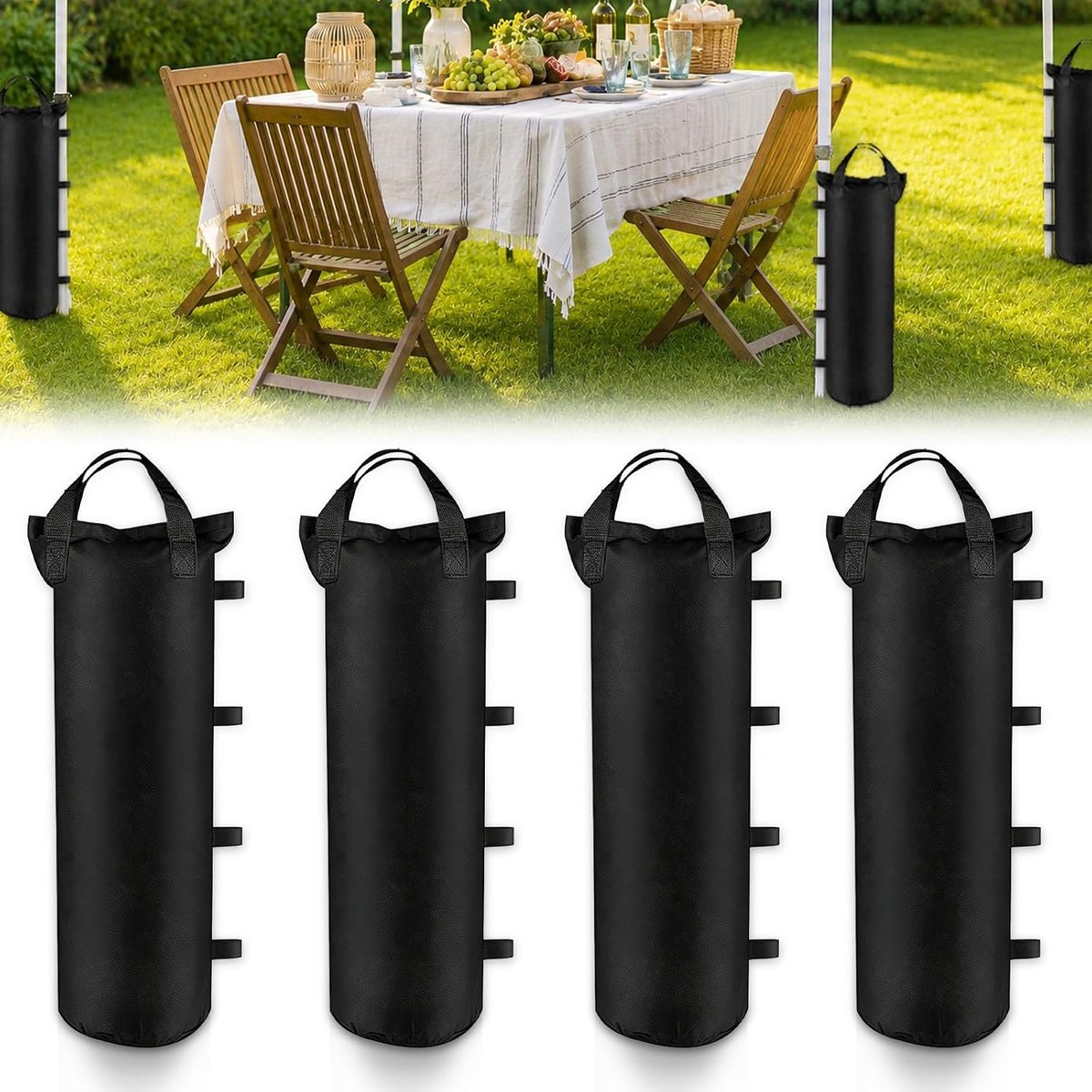 SnelShoppen - Verzwaringszakken voor Paviljoens en Tenten, 4 Stuks, 20 x 46 cm | Duurzaam 600D Oxford-weefsel, Ideaal als Paviljoengewichten voor Tuin