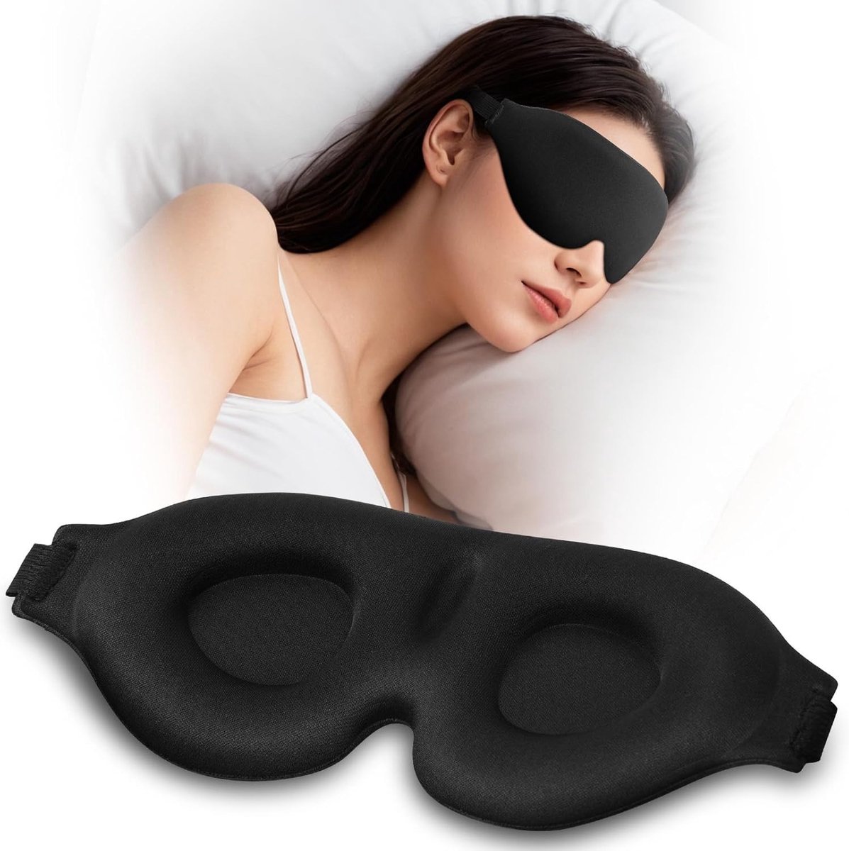 3D Voorgevormd Zwart Oogmasker voor Volledige Donkerheid, Verstelbare Band en Zacht Schuim voor Slaapcomfort, Ideaal voor Reizen en Nachtelijk Gebruik