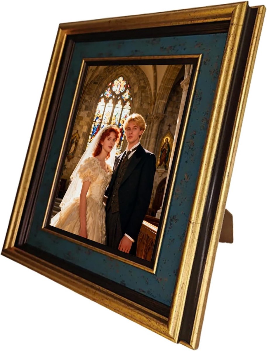 Antieke Foto Lijst 25 x 20 cm, Vintage Tafel- en Wandlijst van Hars, Unieke Decoratie voor Thuis en Cadeau Ideeën