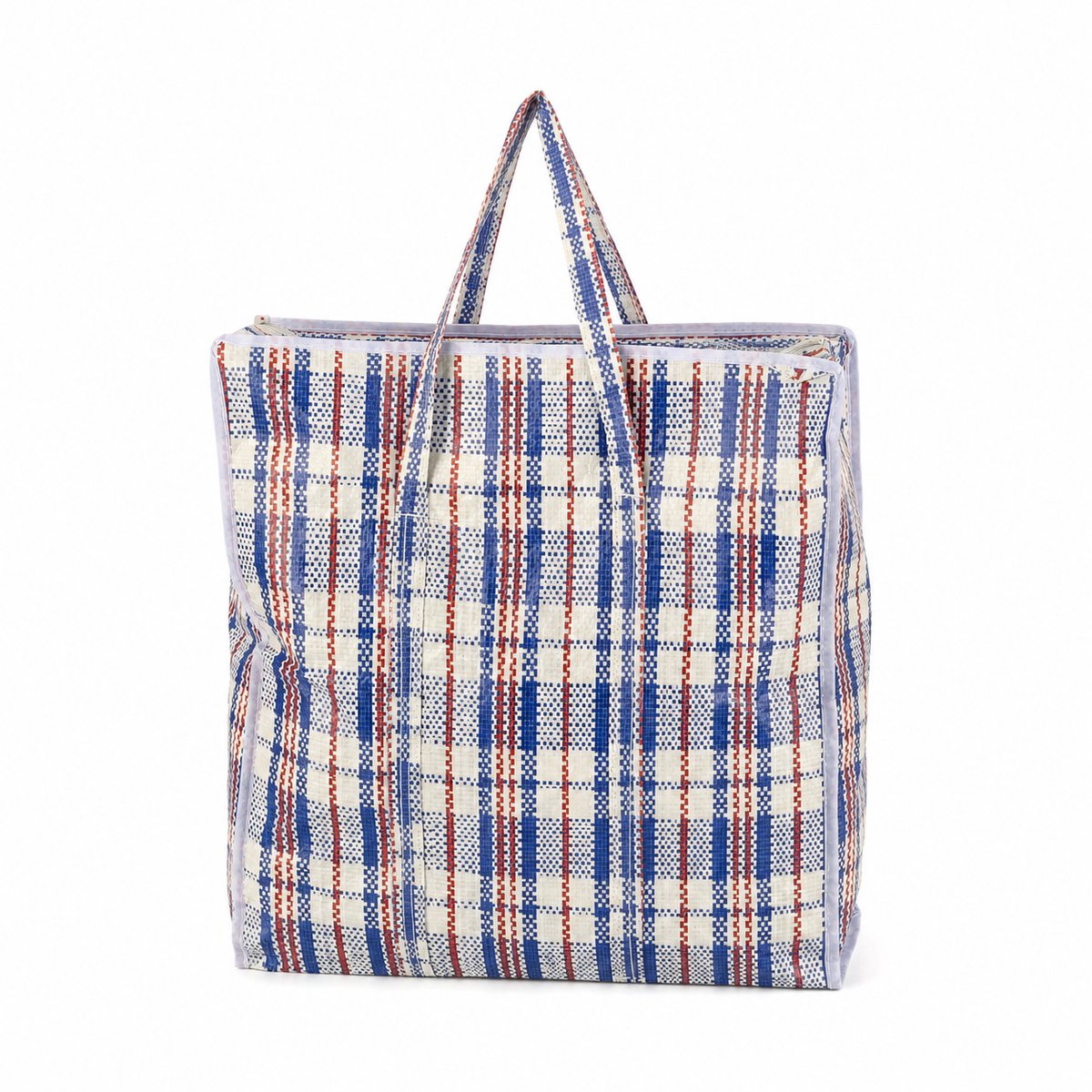 Opbergtas met Rits 30L – 1 Stuk Opbergtas voor Kleding, Wasgoed en Boodschappen – Big Shopper met Rits – Verhuistas – 40 x 43 x 18 cm – Blauw Wit Rood