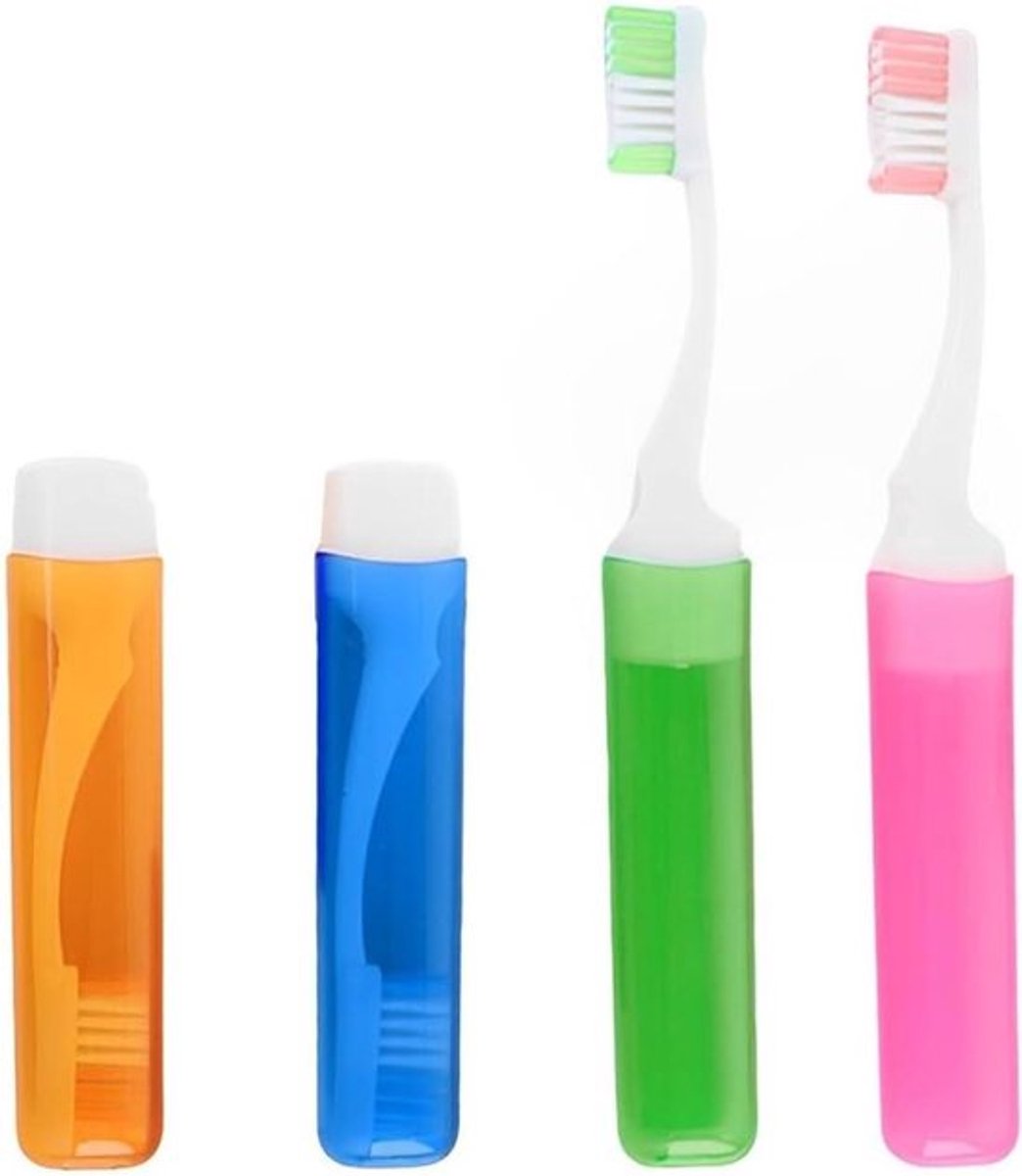 Reis Tandenborstel Set voor Kamperen - Opvouwbaar en Zachte Haren - Ideaal voor Kinderen en Volwassenen - Mondverzorging - Roze, Blauw, Groen, Oranje
