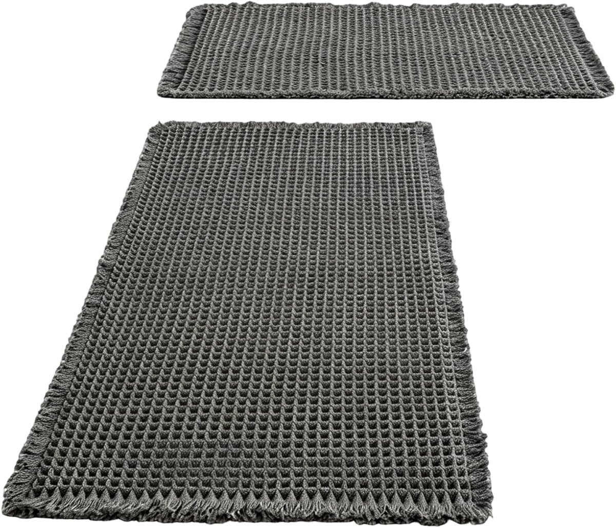 SnelShoppen - Badmat Set van 2 (46 x 77 cm + 43 x 24 cm), Wasbare en Antislip Boho Badmat, Geschikt voor Badkamer, Woonkamer, Wasruimte, Keuken - Donk