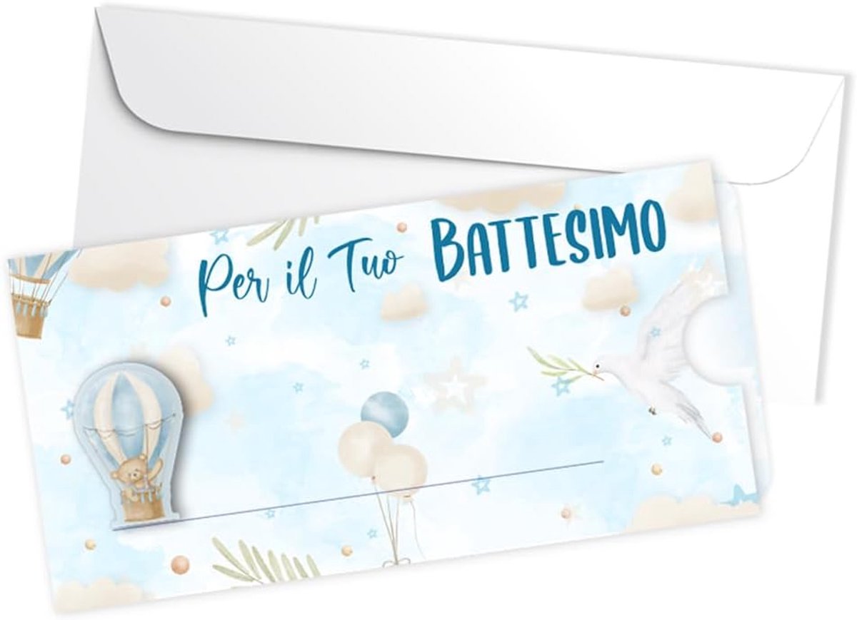 SnelShoppen - Christening Greeting Cards Set - Elegante Doopkaarten met Heerlijke Luchtballon Ontwerpen - Inclusief Envelop - Ruimte voor Persoonlijk