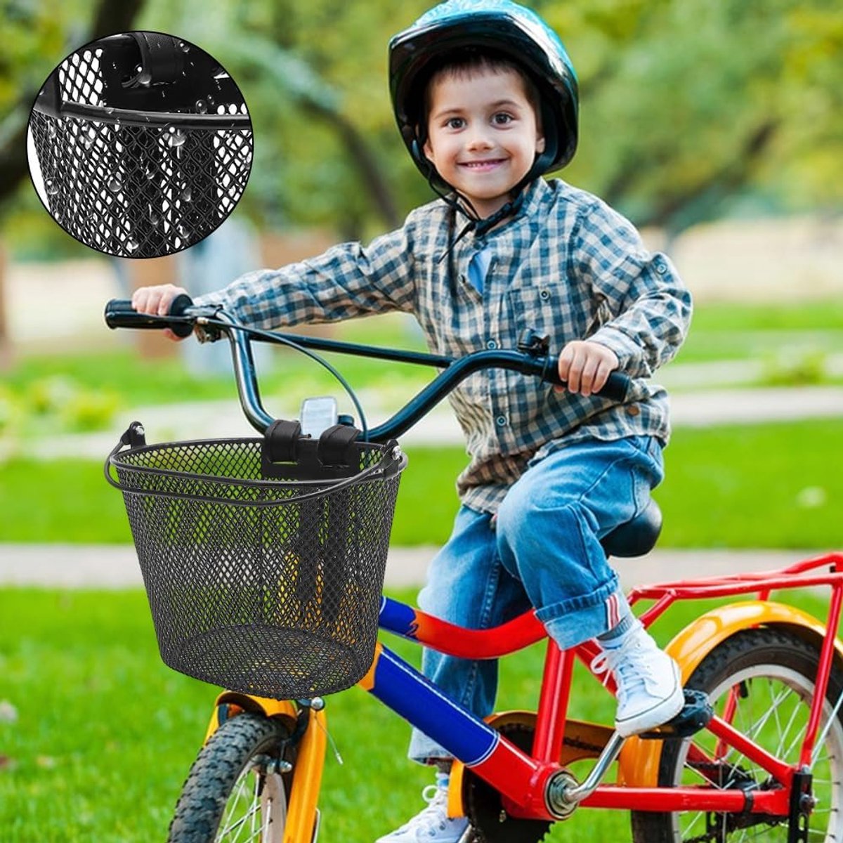 SnelShoppen - Fietsmand voor Kinderen - Metalen Stuurmand met Klittenbandsluitingen - Zwart - Ideaal voor School, Outdoor, Fietsen - Voor Boodschappen