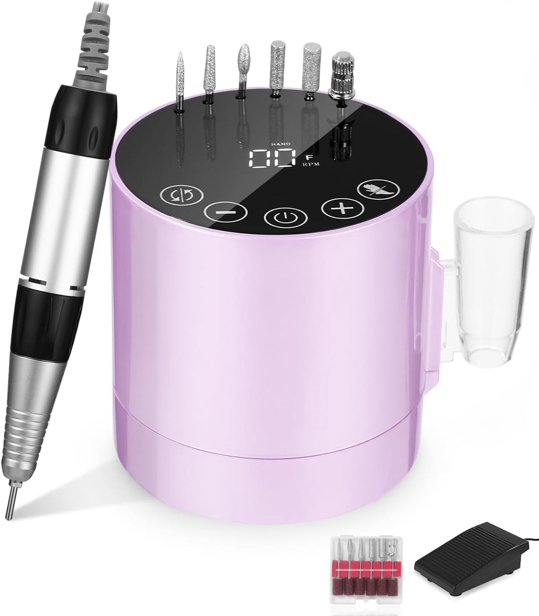 SnelShoppen - Elektrische Nagelvijl voor Gel Nagels - 35.000 RPM, LCD Display, Voetpedaal, 6-Piece, Gel Nageldrill, Professionele Nagelverzorging, Hog