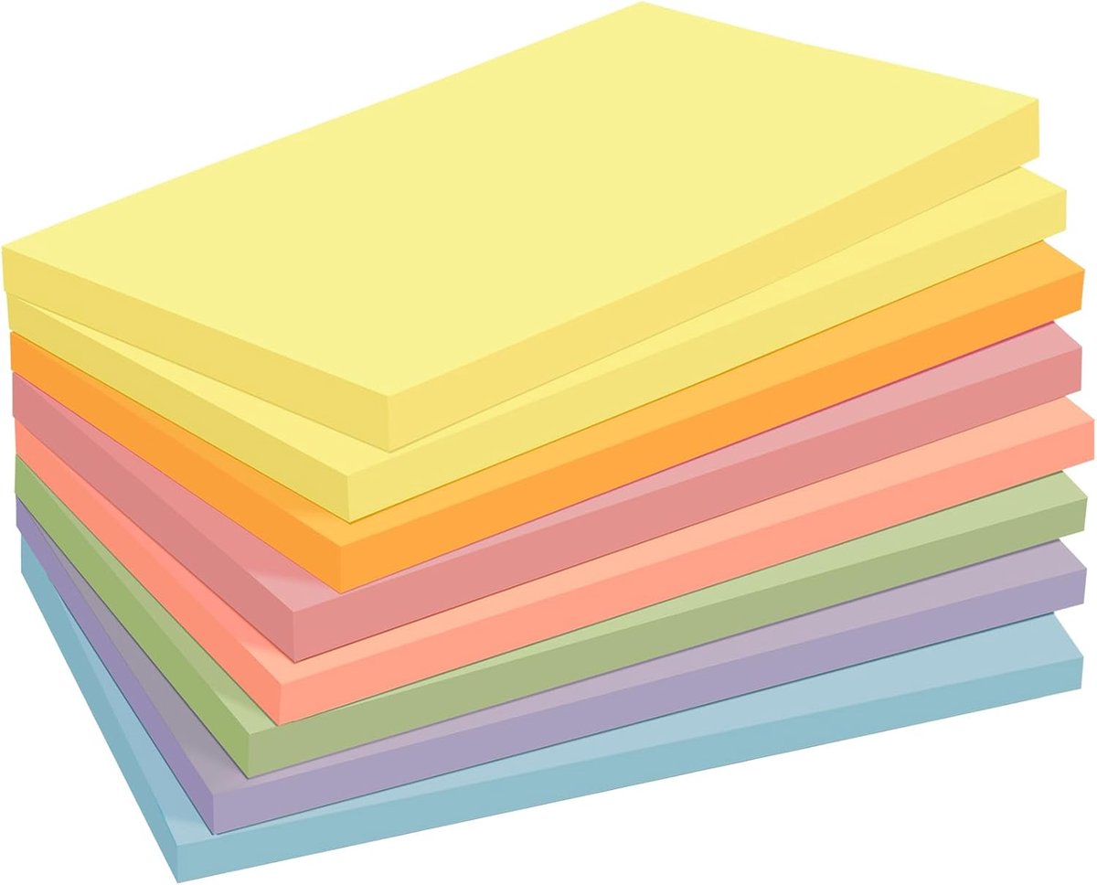 SnelShoppen - 8 Stuks Grote Sticky Notes 76 x 127 mm, 480 Vel, 7 Kleuren, Super Plakkerige Memo Pads voor Notities, To-Do Lijsten en Brainstormen