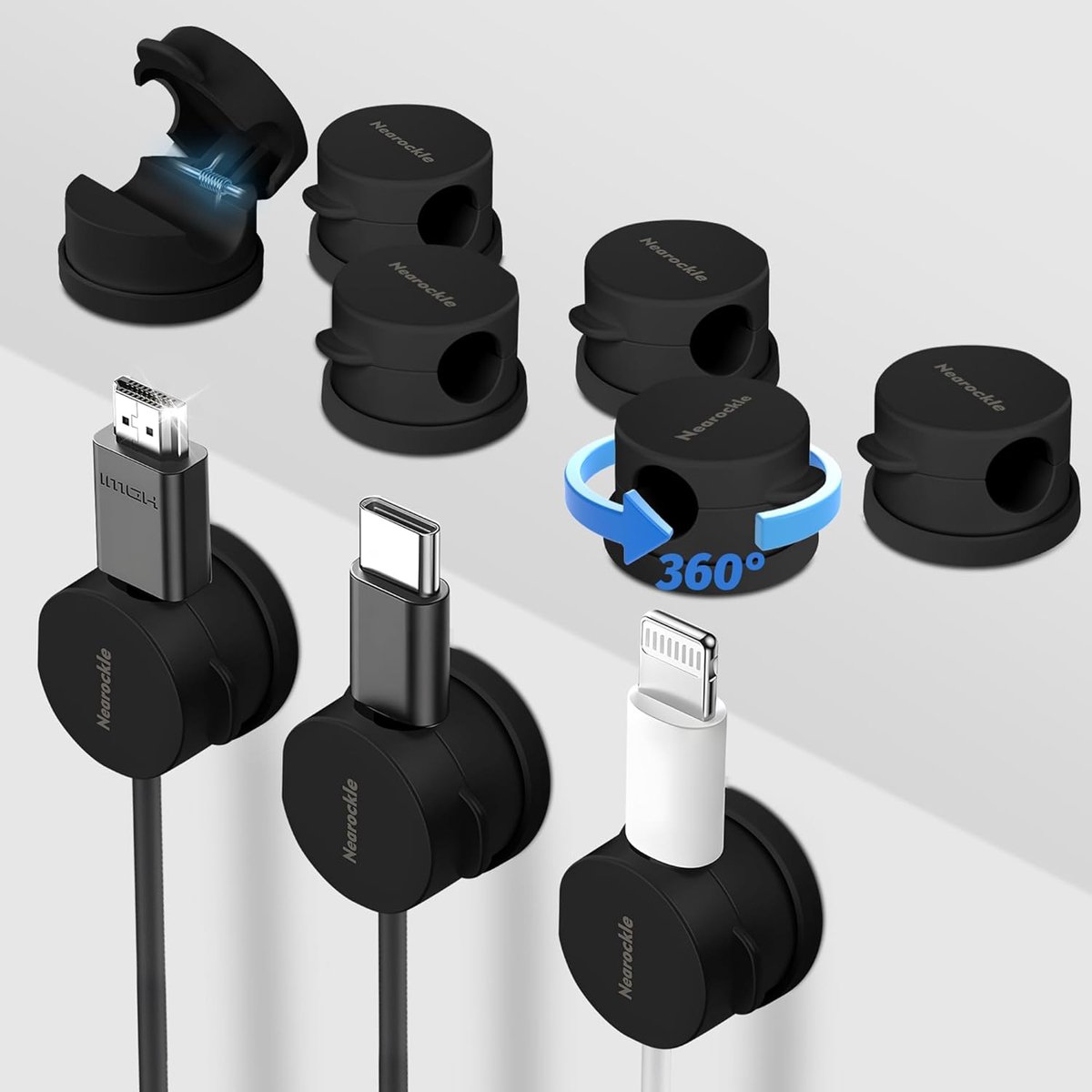 SnelShoppen - Zelfklevende Kabelhouder met Veeropening, Eenvoudige Eénhandige Bediening, Kabelclip voor Bureau/Wand, Kabelorganizer voor HDMI Oplaadka