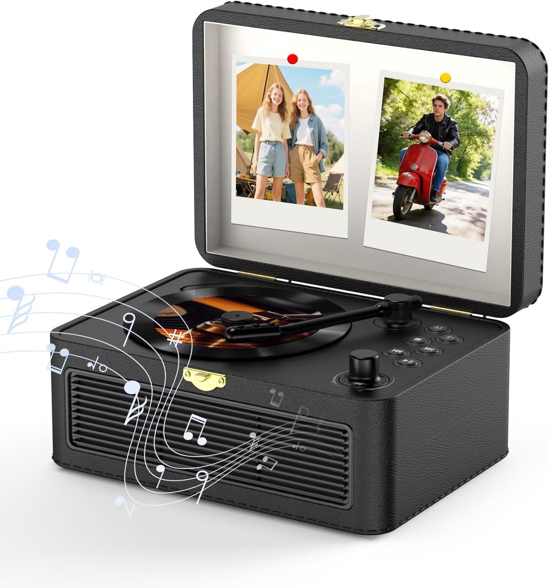 SnelShoppen - Draagbare CD-speler Bluetooth Retro Radio met USB & AUX Afspelen, Ondersteuning Afstandsbediening, Stofkap, PU Leer, Zwart - Ideaal voor