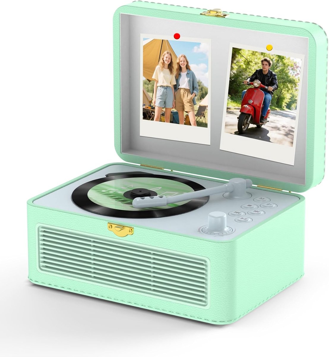 SnelShoppen - Draagbare CD Speler Bluetooth Retro Radio met CD Speler, USB & AUX Afspelen, Inclusief Afstandsbediening en Stofhoes, PU Leer Groen