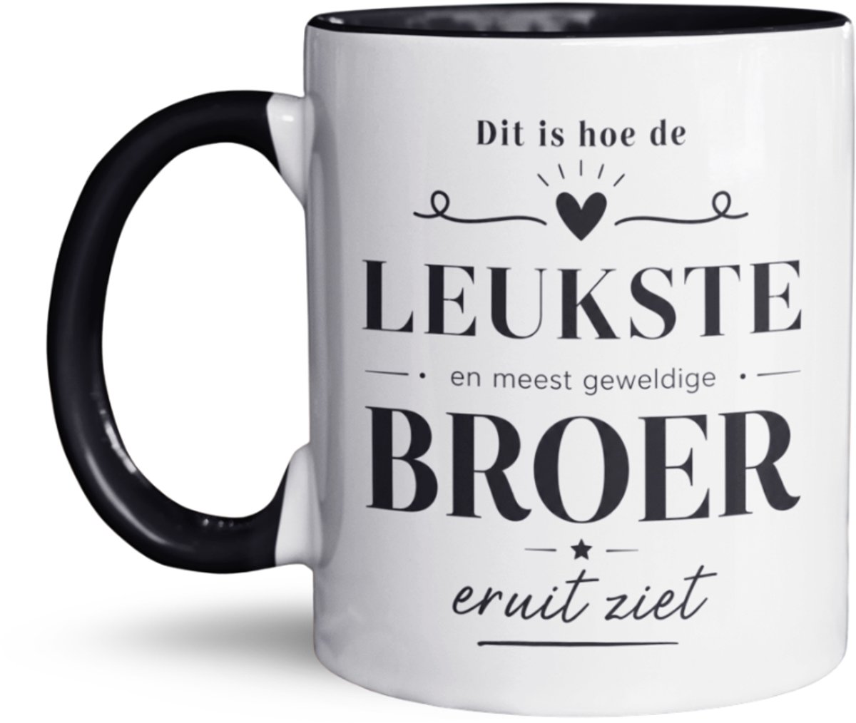 NietMokken.nl - Leukste Broer Mok – Dit is hoe de leukste en meest geweldige broer eruit ziet – Inclusief Viltje – Aan beide zijden bedrukt - Broer cadeau