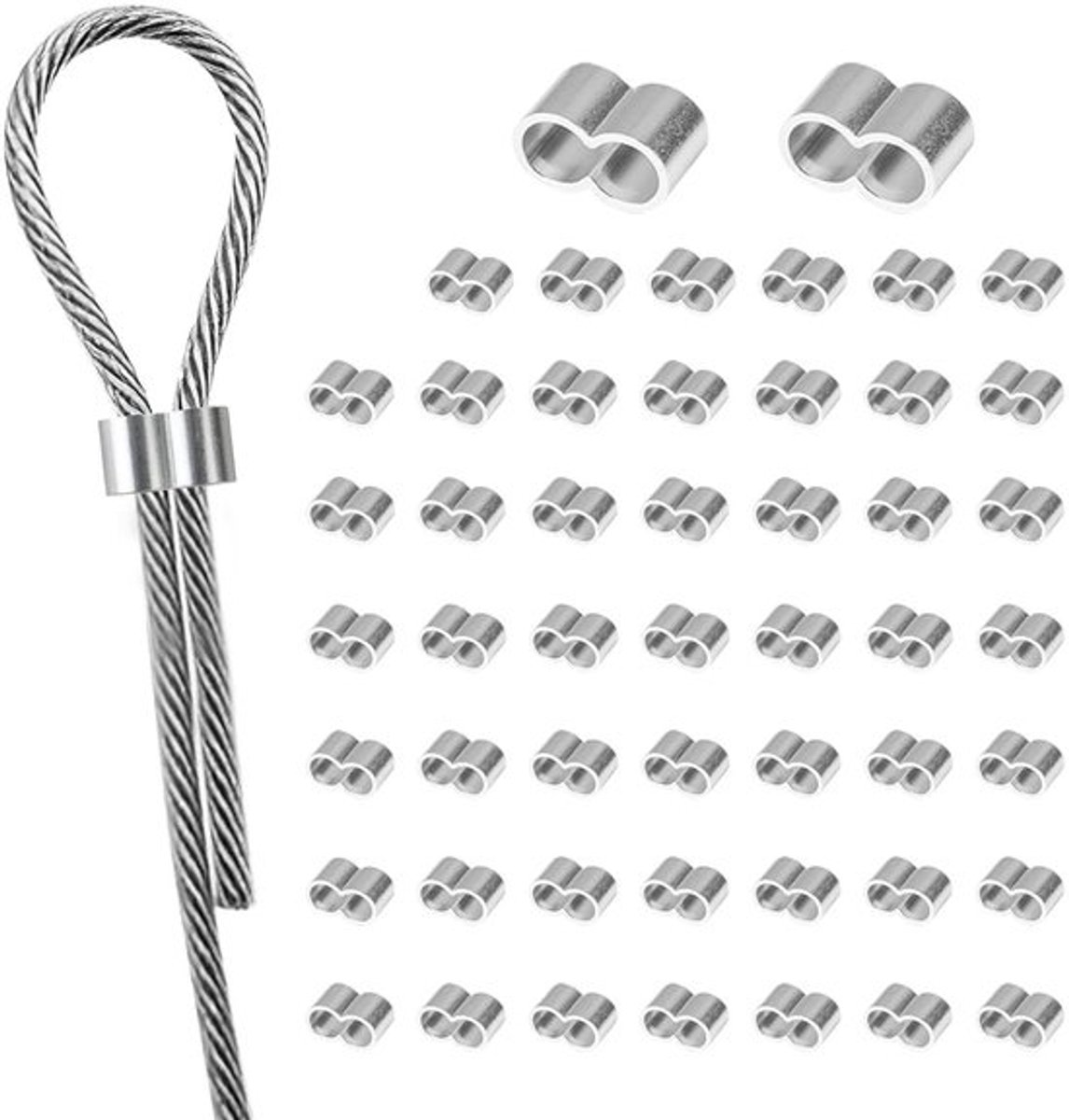 50 Stuks Aluminium Persklemmen 8 mm voor Expandertouw - Wurgklemmen voor Dekzeiltouw en Rubberen Touw - Corrosiebestendig en Hoogwaardig - Diverse Toepassingen