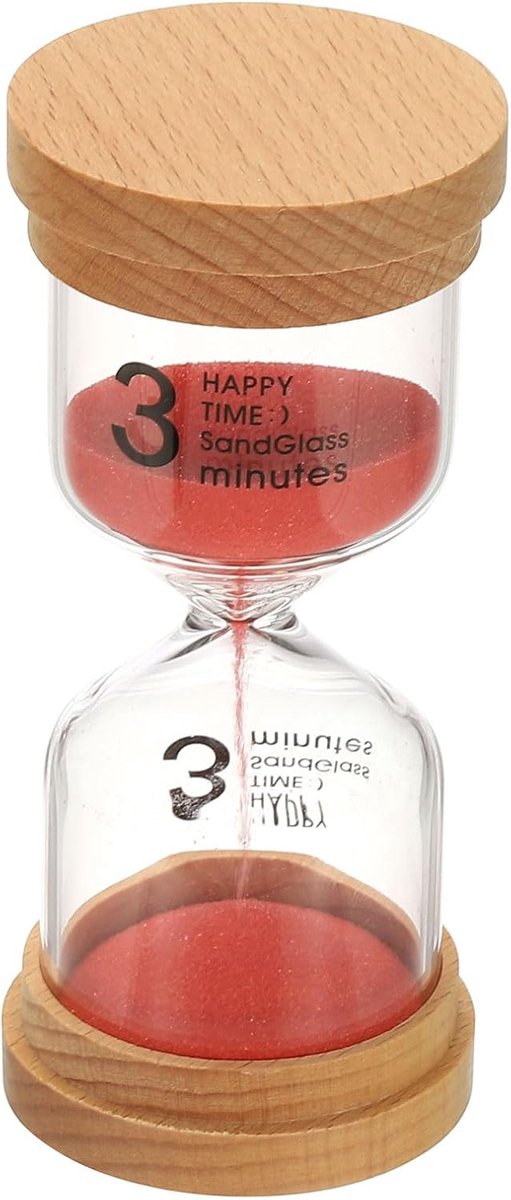 SnelShoppen - 3 Minuten Zandloper, Houten Zandklok, Hoog Borosilicaatglas, Decoratieve Tijdklok, Voor Keuken, Kantoor, Spellen, Rode Sandtimer