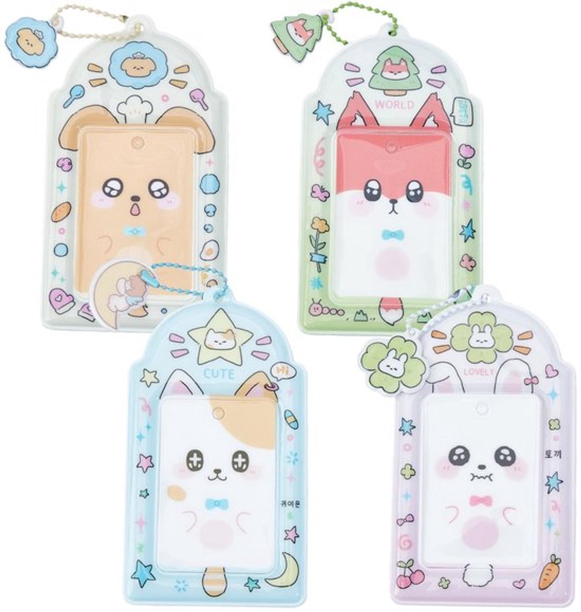 Fotokaarthouder 4 Stuks - Dierensleutelhanger - PVC - 14,2 x 8 cm - Kawaii - Elegante Decoratie - Kaarthouder