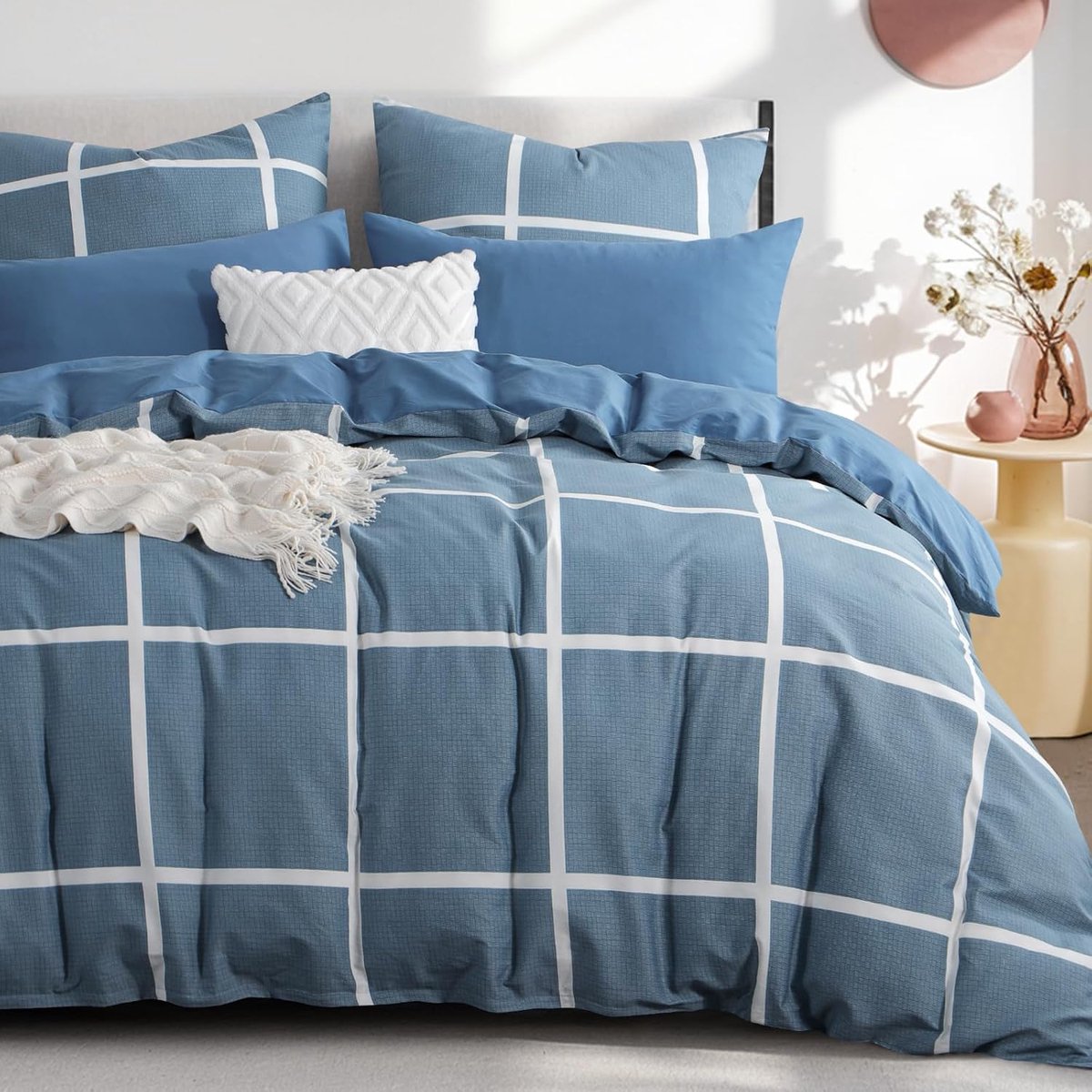 SnelShoppen - Luxe Bedlinnen Set 220x240 cm - 3-delig Katoenen Duvet Cover met Rits, Denim Blauw, Ademend en Comfortabel, Perfect voor Elk Seizoen