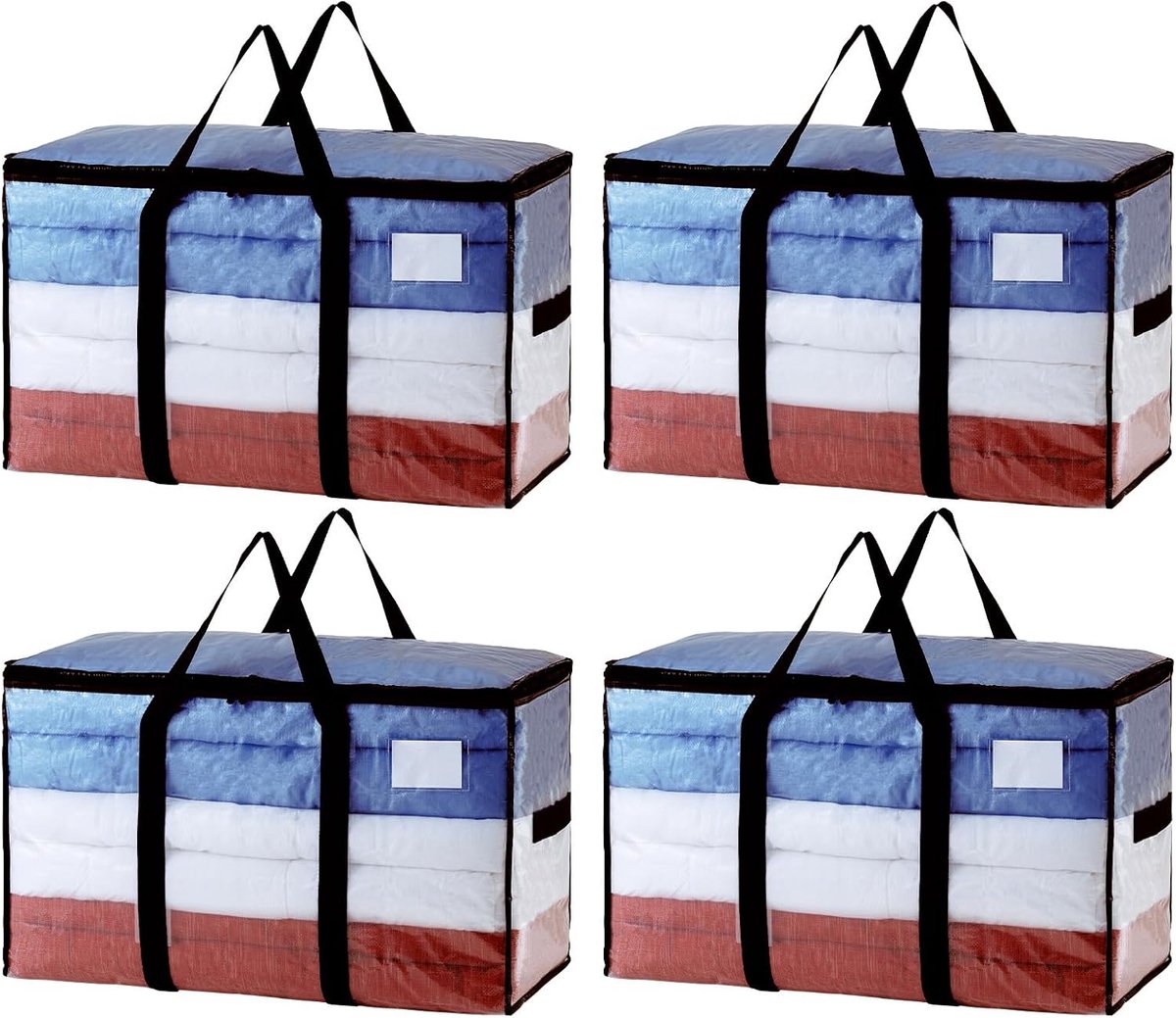 SnelShoppen - Extra Grote Moving Bags Set van 4 - Transparante Robuuste Opbergzakken met Handvatten - Onder Bed Opslag Alternatief voor Verhuisdozen -
