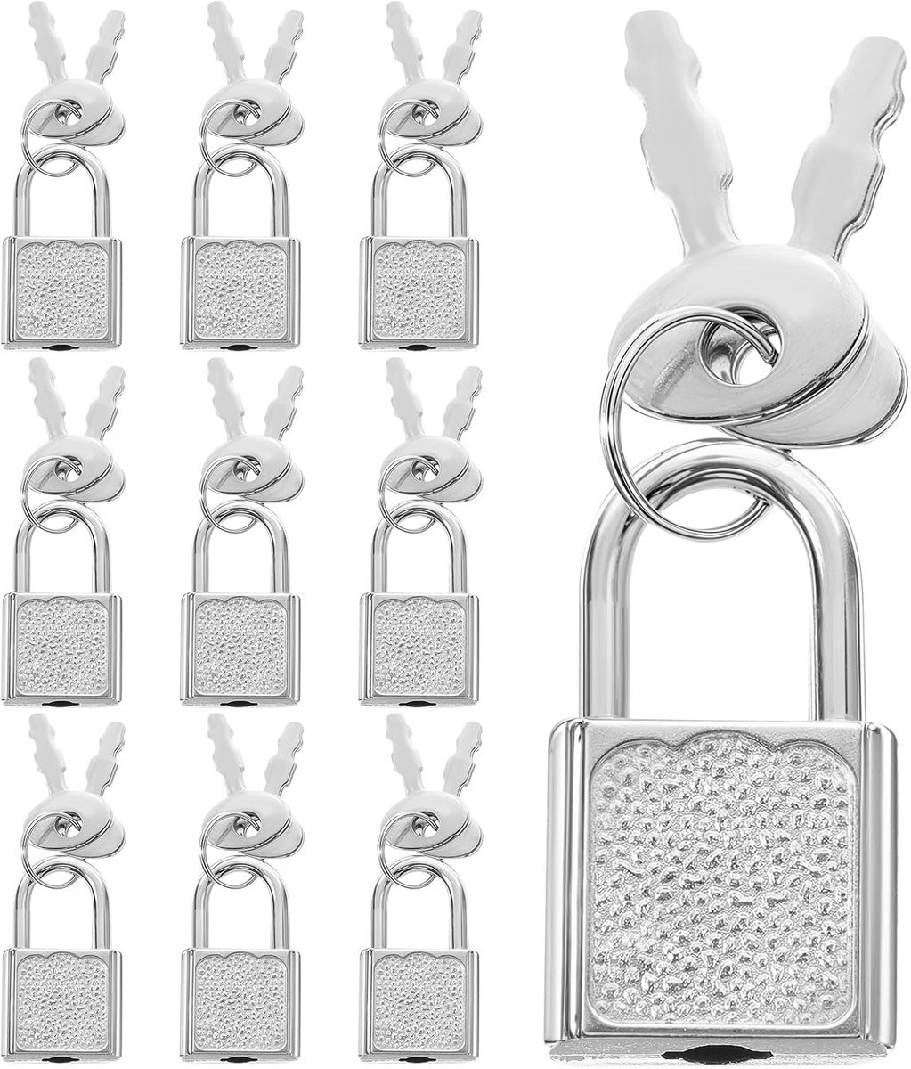 SnelShoppen - 10 Mini Hangsloten met Sleutel - Compacte Trunk Lock - Zilveren Bagagehangsloten voor Koffers, Reistassen, Kettingen en Lockers