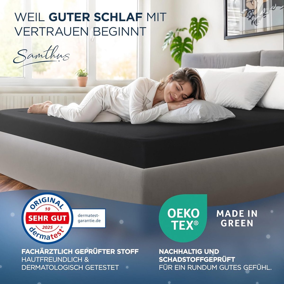 SnelShoppen - Fitted Sheet 200x200 cm Oeko-Tex Jersey Beddegoed 100% Katoen Zwart voor Matrassen 15-25 cm - Ademend, Kreukvrij, Geschikt voor Tumble D