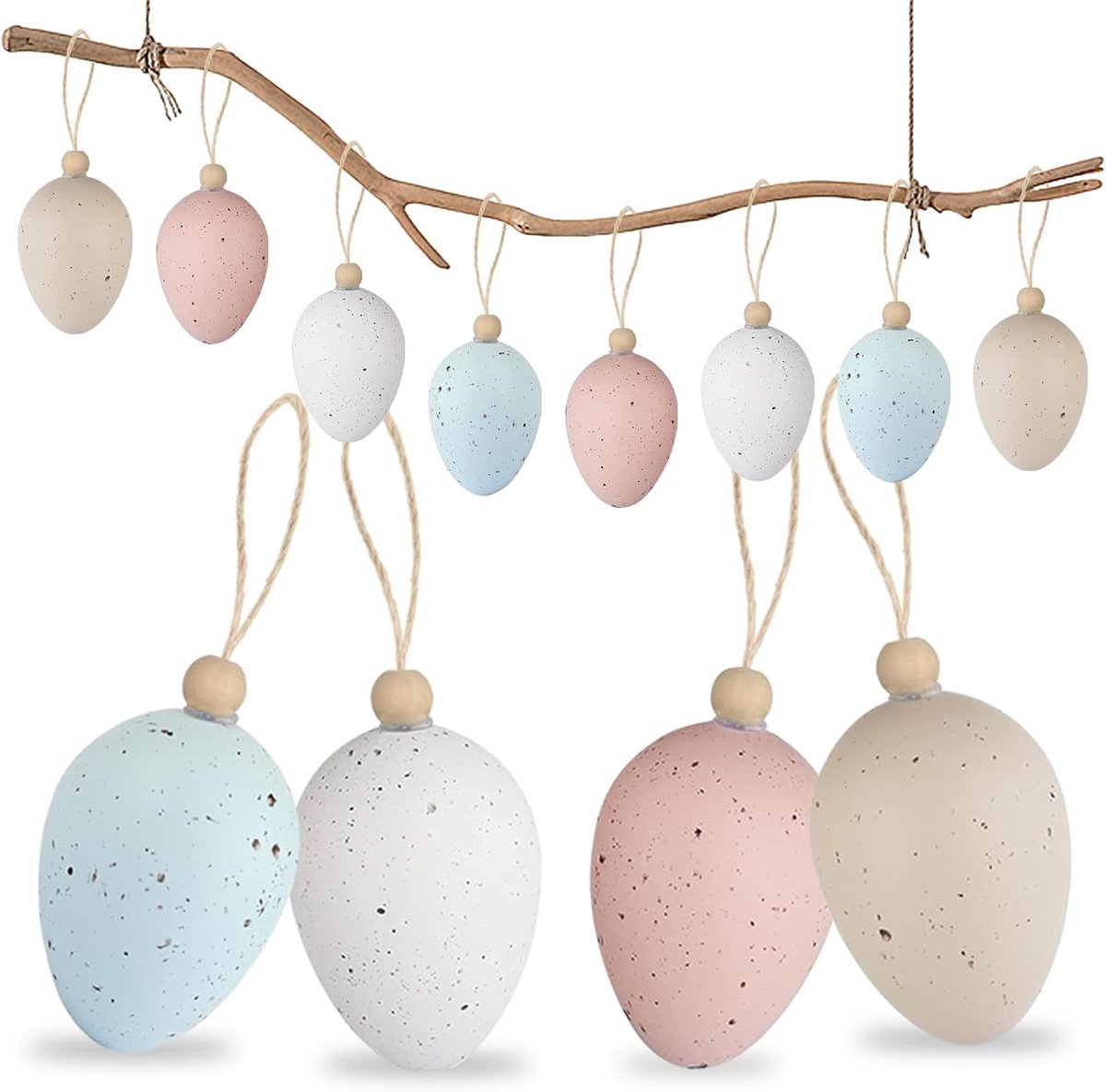 SnelShoppen - 16 Stuks Hangende Paaseieren - Decoratieve Plastic Eieren met Koord voor Binnen en Buiten - Kleurrijke Lente Decoratie voor Feestdagen e