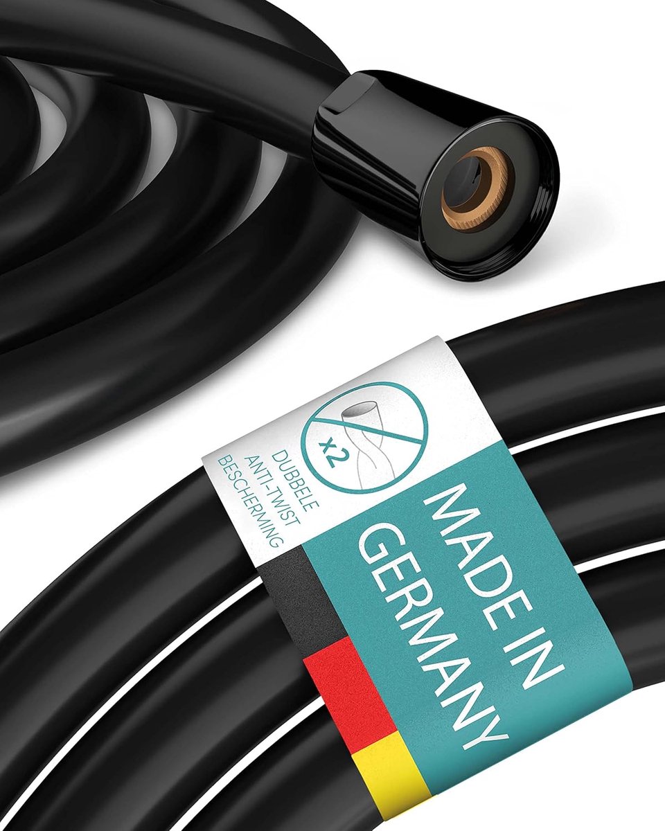 SnelShoppen - Douche slang 160 cm met dubbele anti-draai bescherming - Flexibel & knikbestendig - Kunststof douche slang (Mat zwart) - Universele ½" a
