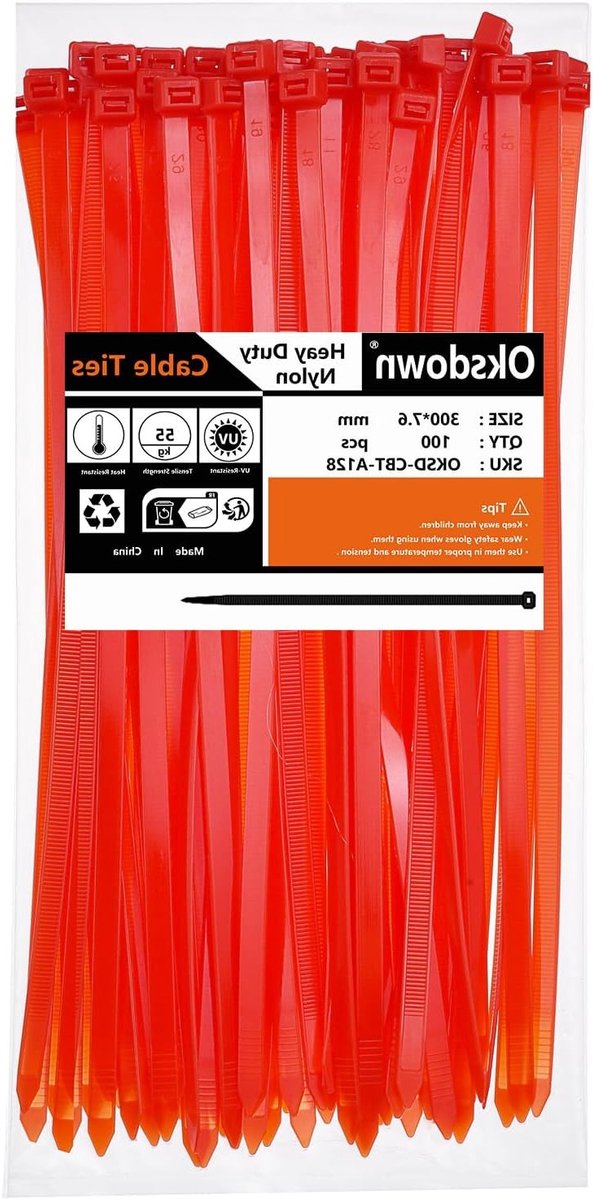 Extra sterke kabelbinders 300mm x 7.6mm - 100 stuks, UV-bestendig, nylon, zelfvergrendelend en multifunctioneel met 50kg treksterkte