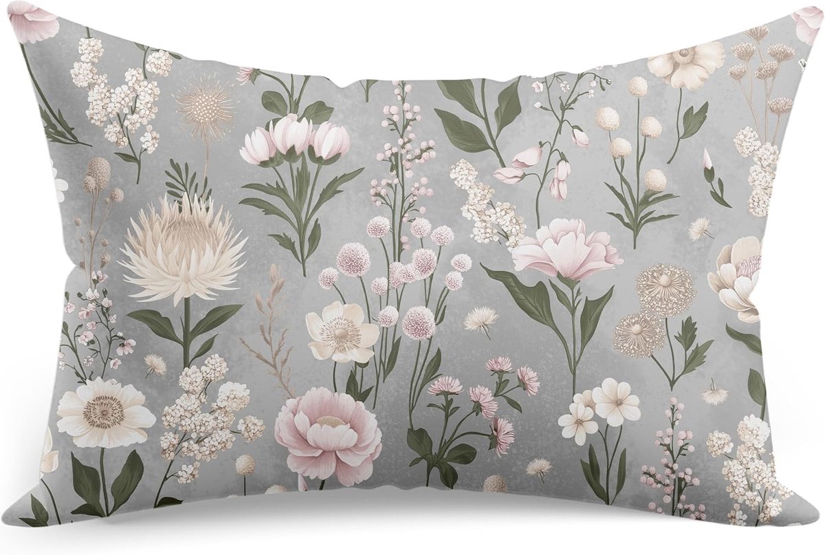 SnelShoppen - Kussenhoes 60x70 cm, 100% Katoen, Oeko-Tex Standaard 100, Dubbelzijdig, Bloemen Tuin Motief, Ideaal voor Woonkamer en Slaapkamer