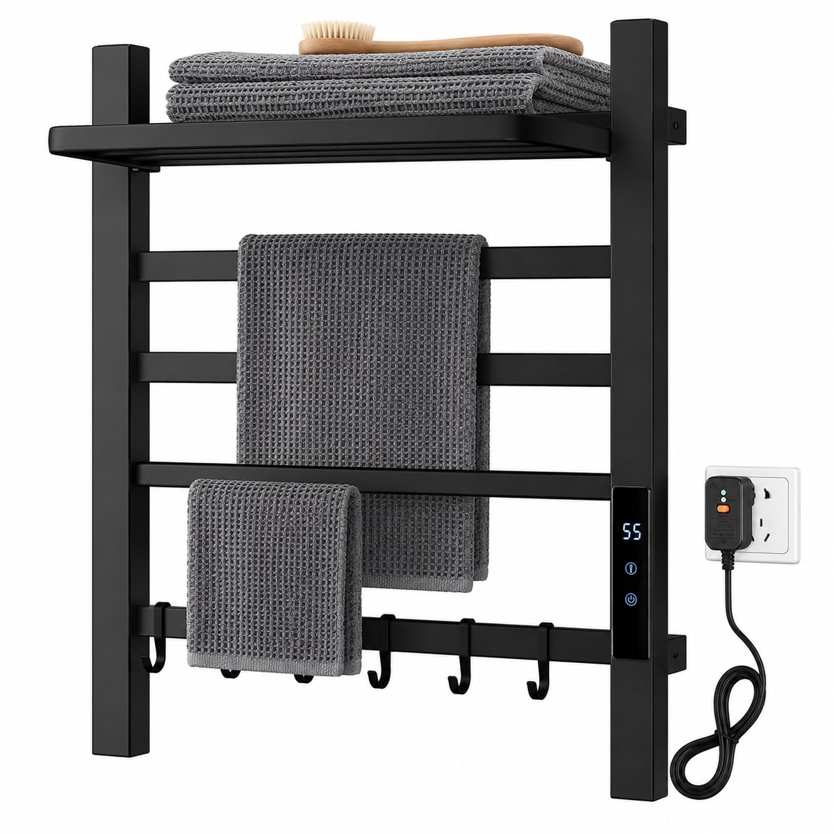 ITRONIQ Elektrisch Handdoekrek Badkamer - Handdoekradiator Met Digitaal Display - Handdoekdroger - Touch Bediening - Zwart