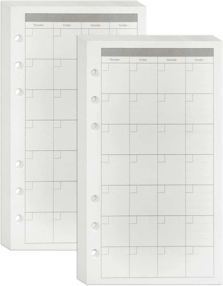 SnelShoppen - A6 Maandplanner Inserts voor 6-Ring Map, Organizer, Ongedatete Planner Vulling, 90 Vel/180 Pagina's, 100gsm Papier, Compact en Handig vo