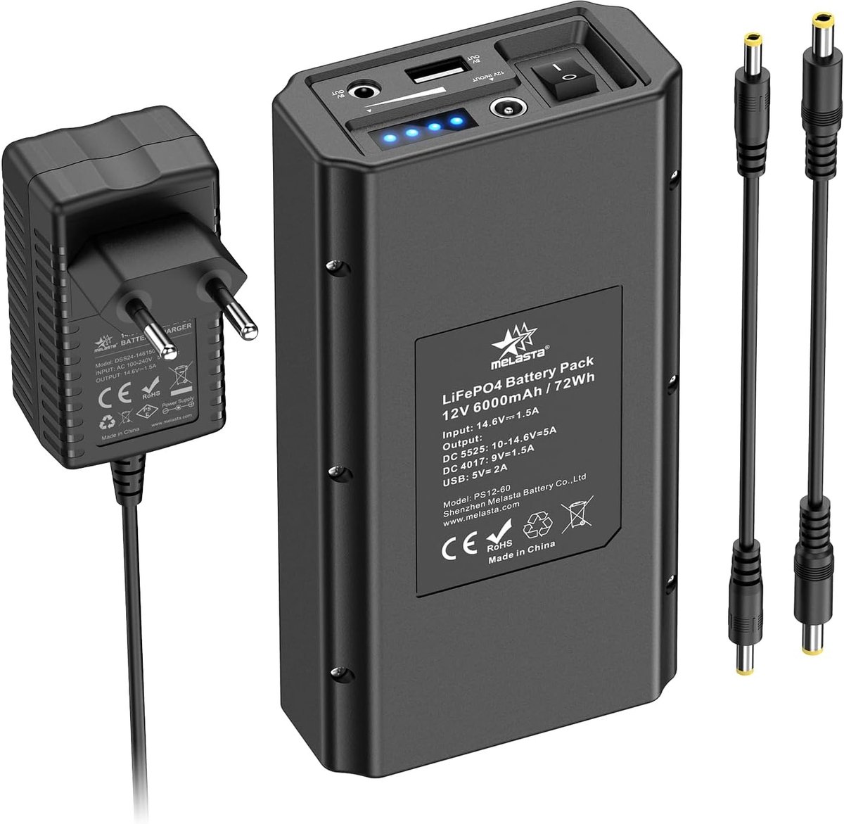 SnelShoppen - LiFePO4 Power Bank 6000 mAh met LED Display, 3 Uitgangen voor Smartphone, LED Strips, Bewakingscamera, 12V, 9V, 5V, Camping, Buiten, Mob