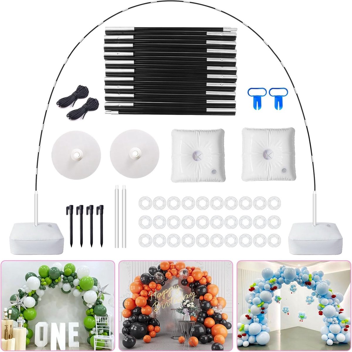 SnelShoppen - PlusFive Ballonnenboog Set, 9FT Hoog & 10FT Breed Verstelbare Ballonstandaard met Water Vulbare Basis, 50 Ballonclips, Handpomp voor Fee