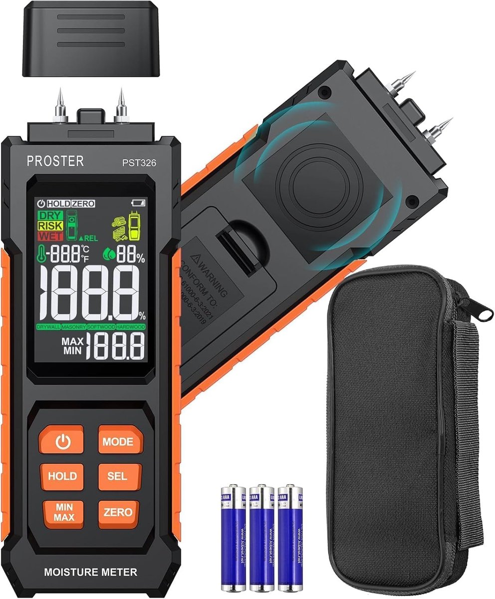 SnelShoppen - 2-in-1 Wandvochtmeter - Vochtmeter met LCD Scherm, Geluidsalarm & Temperatuurmeting voor Hout, Metselwerk, Gipsplaat - Precisie Vochtmet