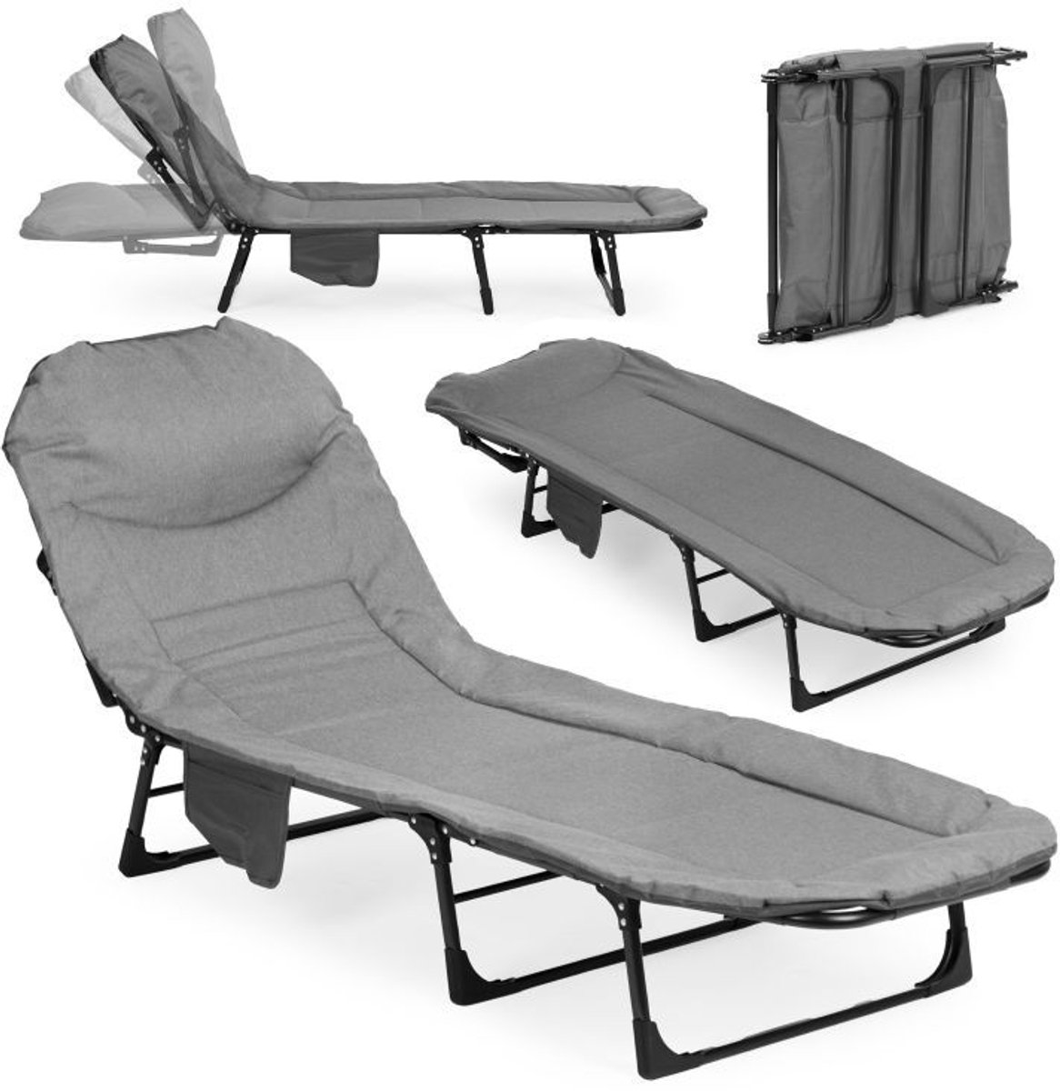 MOZY® - Visbed - Grijs - 200 x 65 cm - Inklapbaar - tot 120 kg - Karper Stretcher - Ligbed - Veldbed - Kampeerbed - Campingbed - Zonnebed