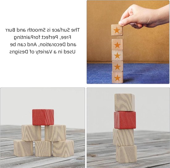 210 Stuks Houten Blokken 15mm, Kleine Vierkante Blokken voor Knutselen, Natuurkleurig, Blank, Verfbaar, Educatief, Creatief — afbeelding 4