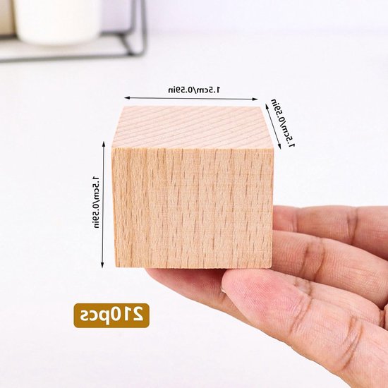 210 Stuks Houten Blokken 15mm, Kleine Vierkante Blokken voor Knutselen, Natuurkleurig, Blank, Verfbaar, Educatief, Creatief — afbeelding 5