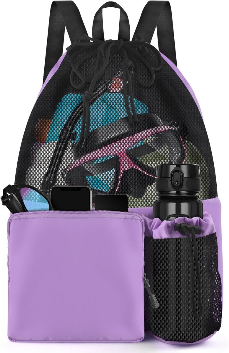 SnelShoppen - Grote Waterproof Sporttas - Mesh Rugzak met Trekkoord - Voor Zwemmen, Gym, Strand - 46x21x36cm - Unisex Sporttas - Ideaal voor Kleding,