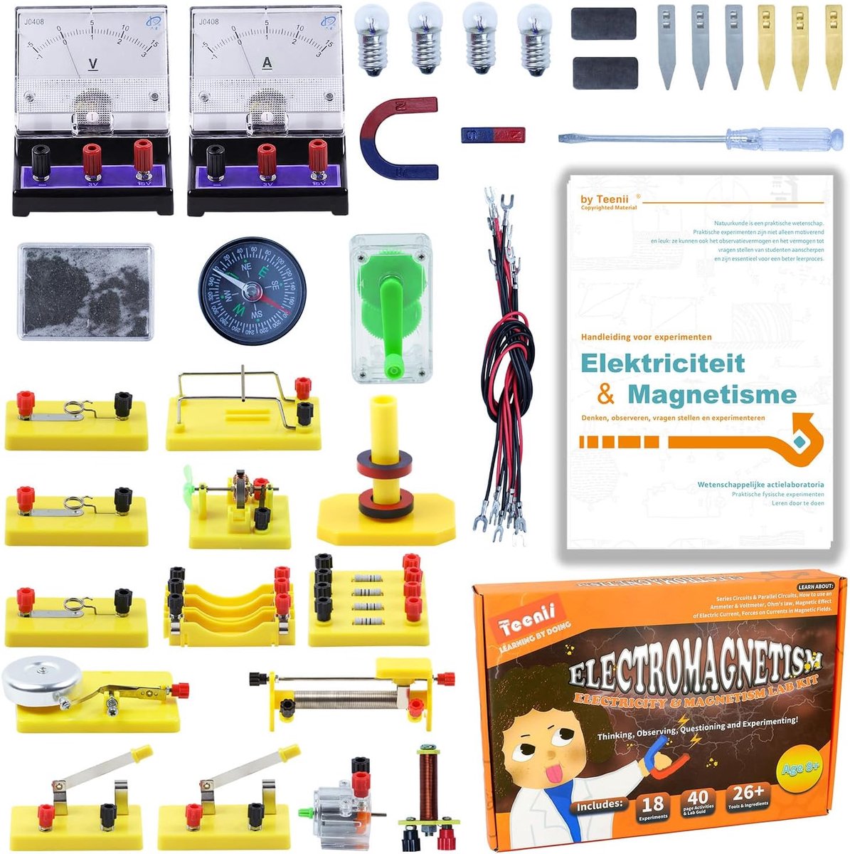 SnelShoppen - Teenii Electromagnetism Science Kit voor Kinderen 8-16 Jaar, STEM Fysica Experiment Set met Motor, Elektromagneet en Circuit, Leer Elekt