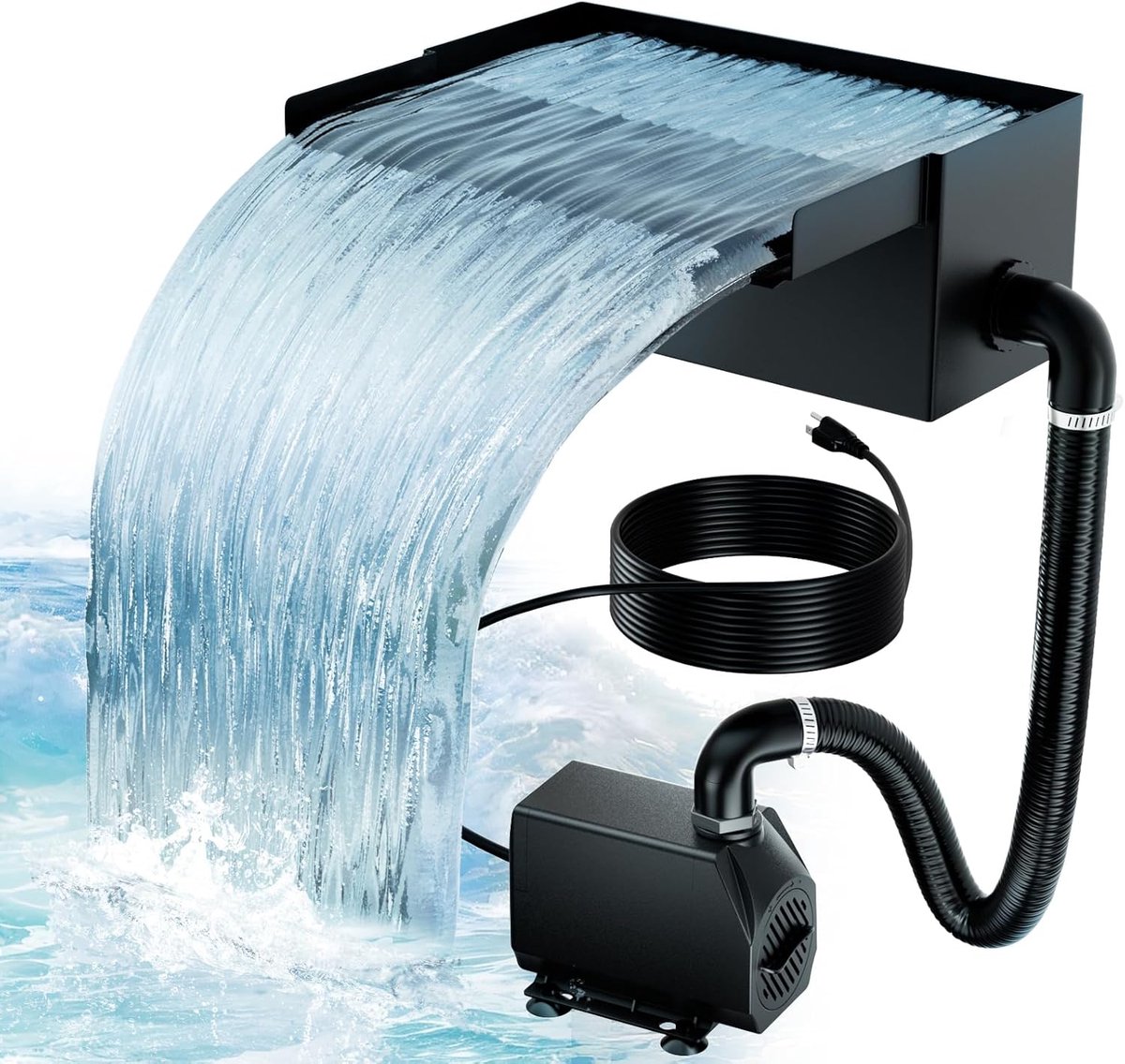 SnelShoppen - Breathtaking Tuin Waterval Set 20 cm RVS Waterfall met 40W 2500L/H Pomp voor Tuin, Balkon, Koi Vijver, Water Speelplaats