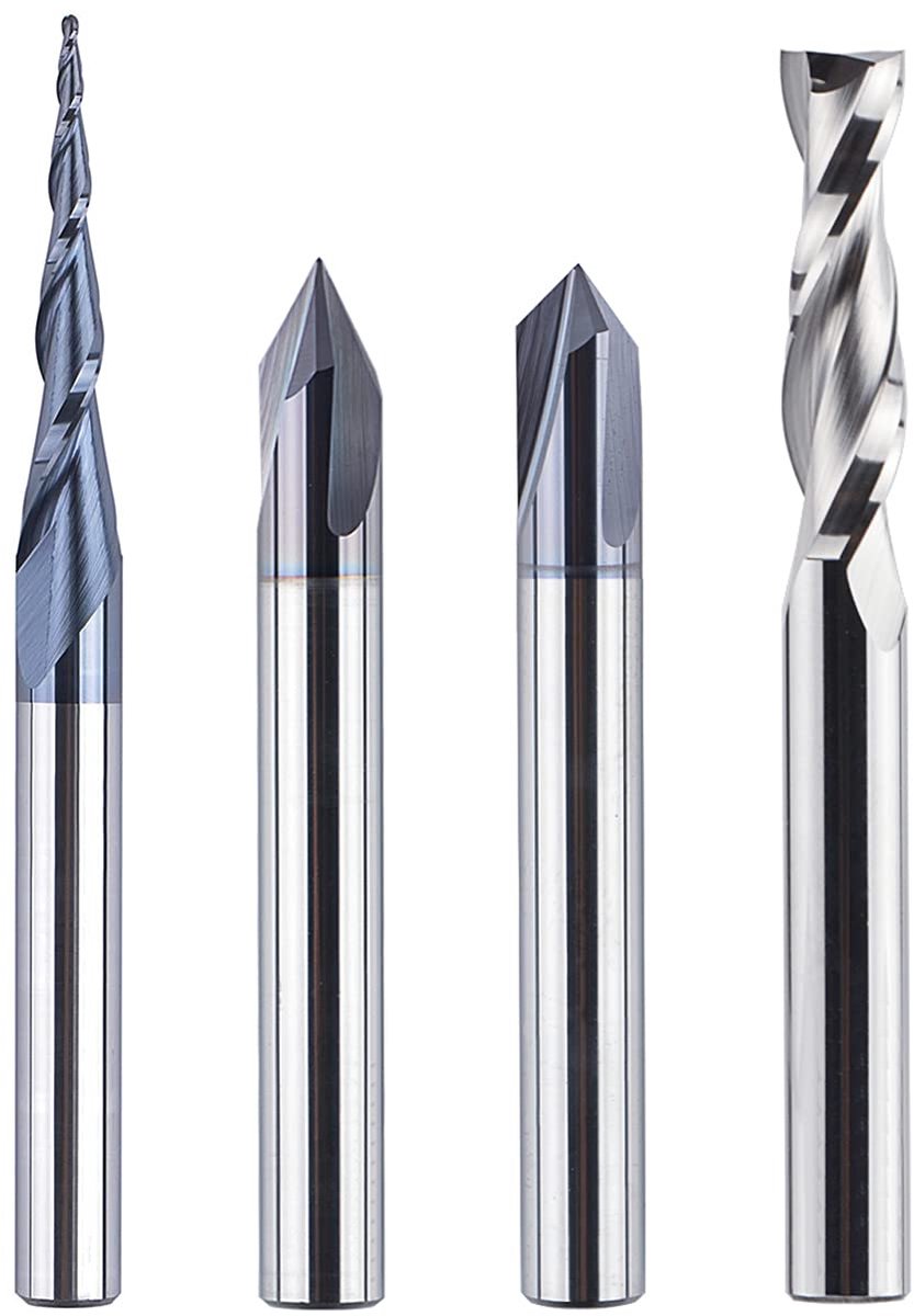 SnelShoppen - 4-delige Frees Cutter Set 6MM Schacht Vol Tungsten Carbide CNC V-Groef Cutter voor Houtgraveerwerk, MDF, RVS, Titanium