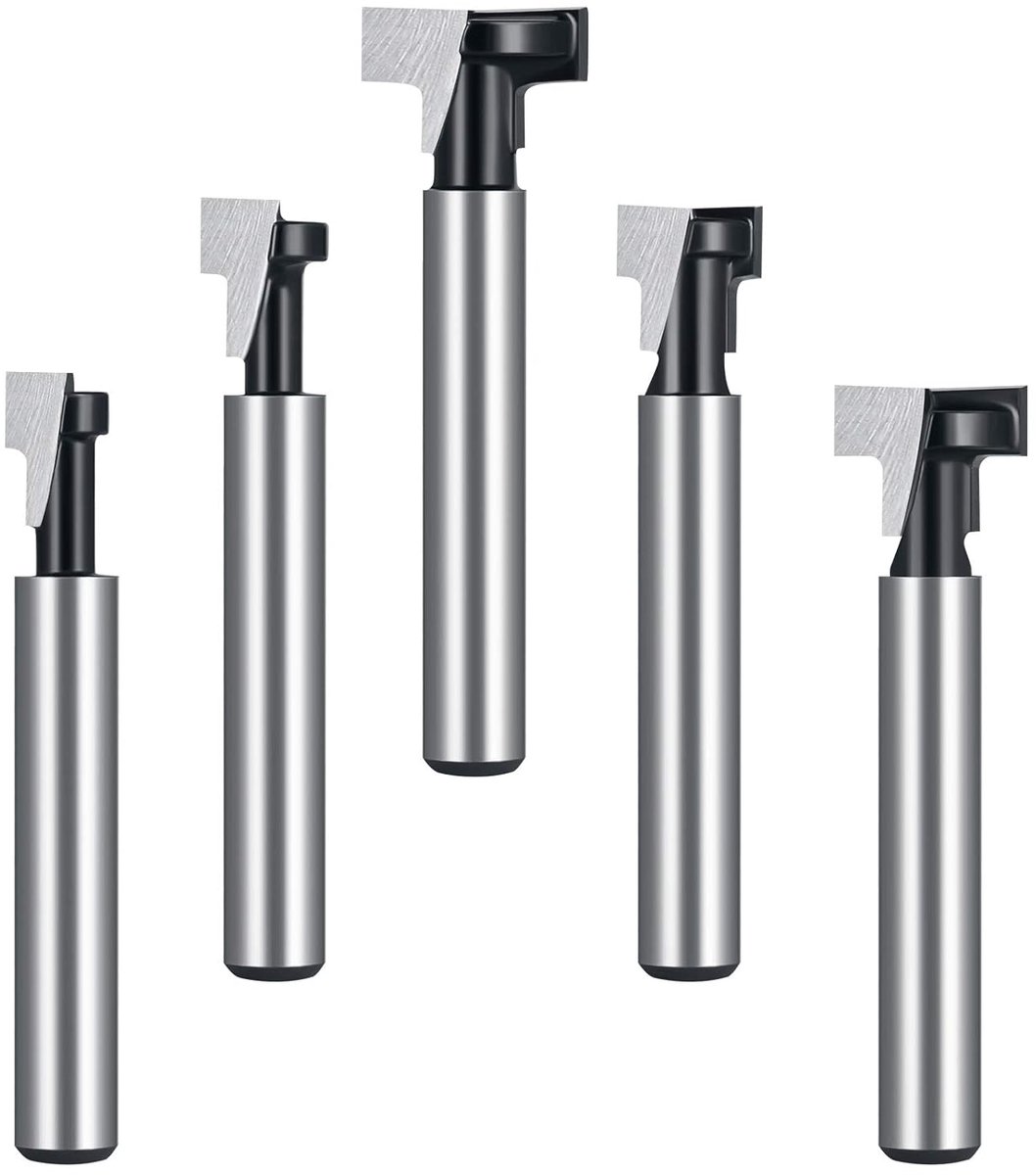 SnelShoppen - 5-delig Flintronic T-Slot Cutter Set 1/4" Shank voor Houtbewerking - Slotting Fretting Zen Cutters voor Sleuven en Beugels